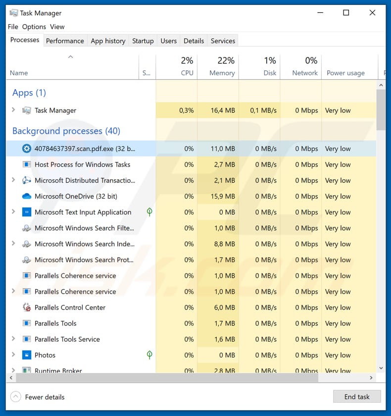 Agent Tesla running in Task Manager