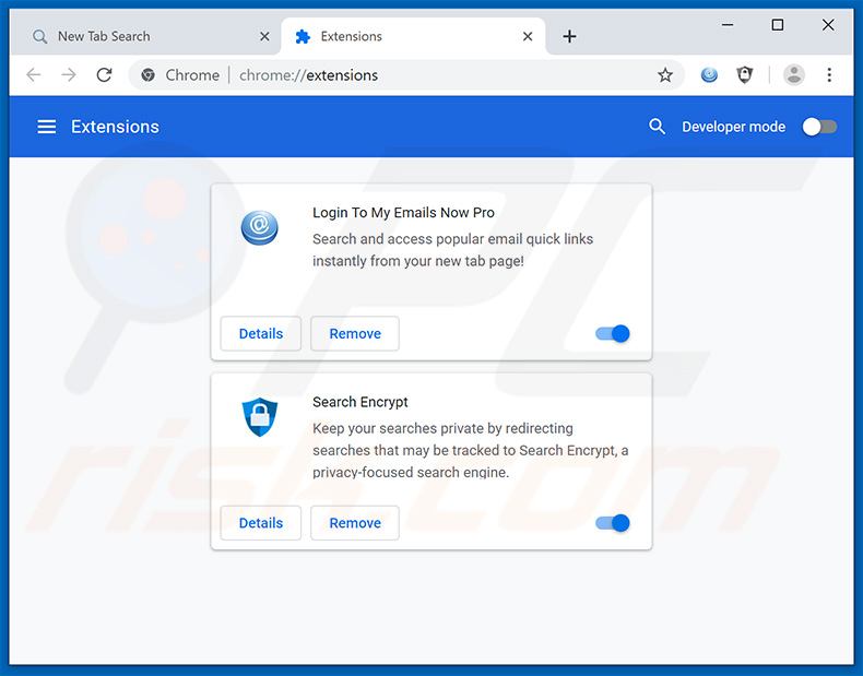 Removing search.hlogintomyemailpro.com related Google Chrome extensions