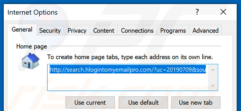 Removing search.hlogintomyemailpro.com from Internet Explorer homepage