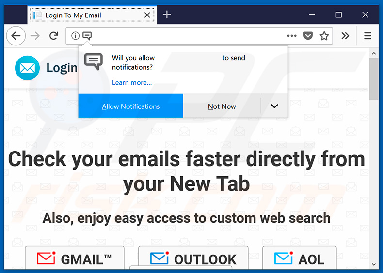 Login To My Email browser hijacker website asking to enable browser notifications