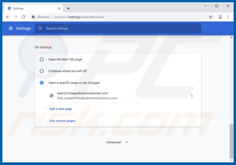 Removing search.hmapsdirectionshomes.com from Google Chrome homepage
