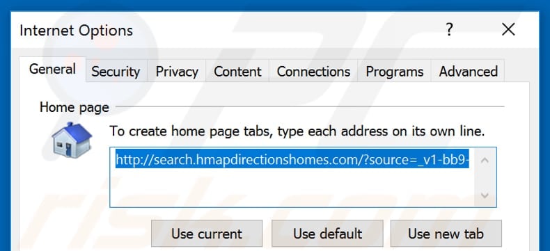 Removing search.hmapsdirectionshomes.com from Internet Explorer homepage