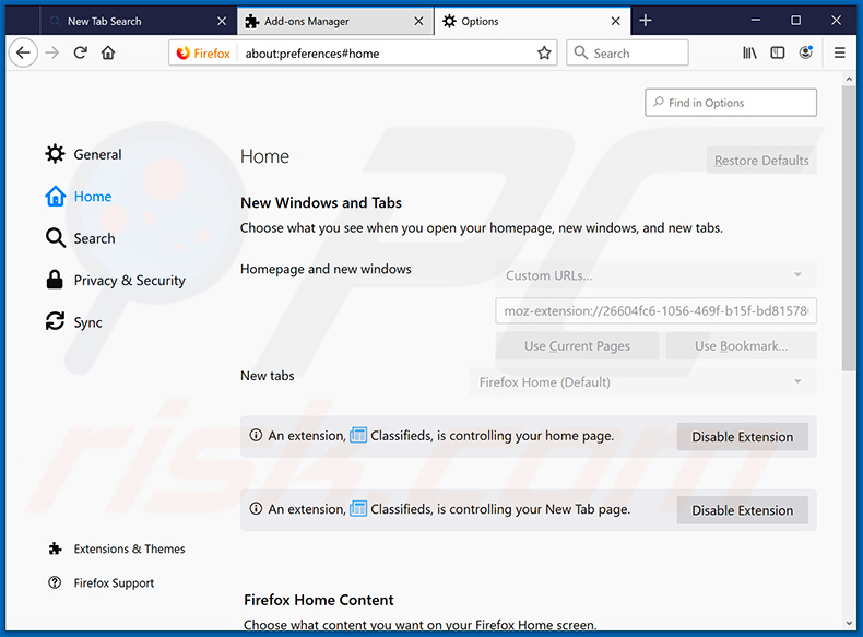 Removing search.hmyclassifiedslistpro.com from Mozilla Firefox homepage