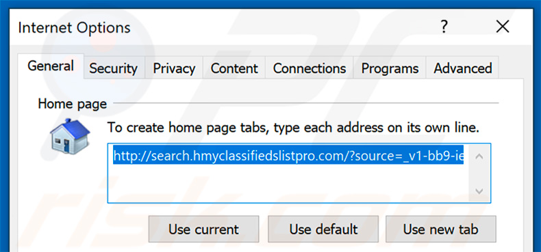 Removing search.hmyclassifiedslistpro.com from Internet Explorer homepage