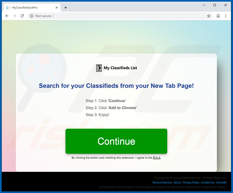 Website used to promote My Classifieds List Pro browser hijacker