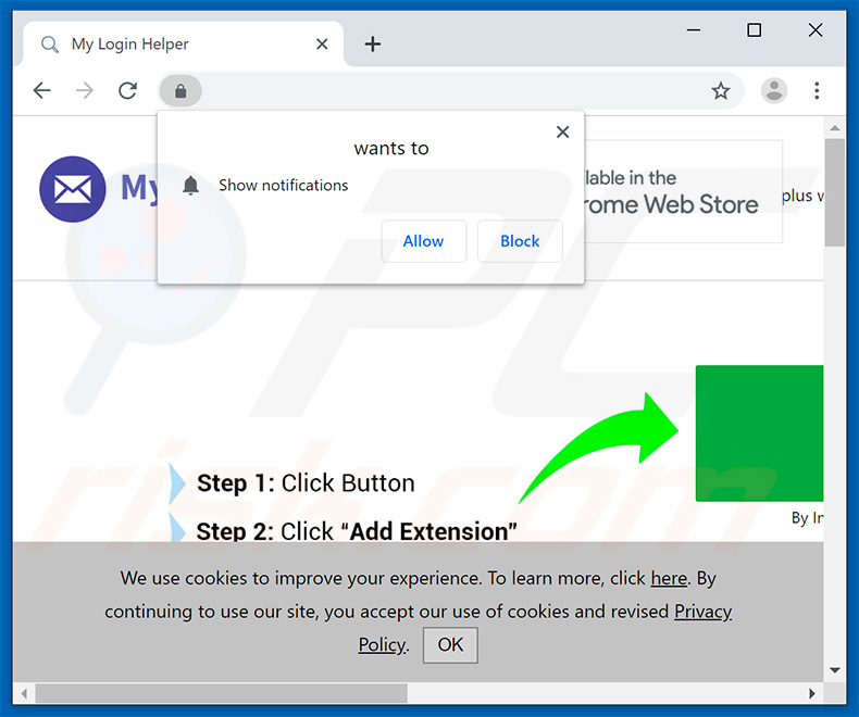 My Login Helper browser hijacker asking to enable browser notifications