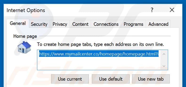 Removing mymailcenter.co from Internet Explorer homepage