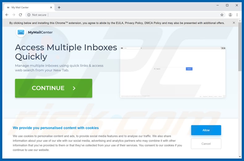 Website used to promote My Mail Center browser hijacker