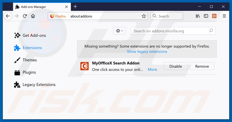 Removing services.myofficex-svc.org related Mozilla Firefox extensions