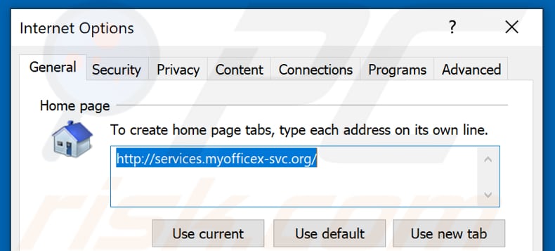 Removing services.myofficex-svc.org from Internet Explorer homepage