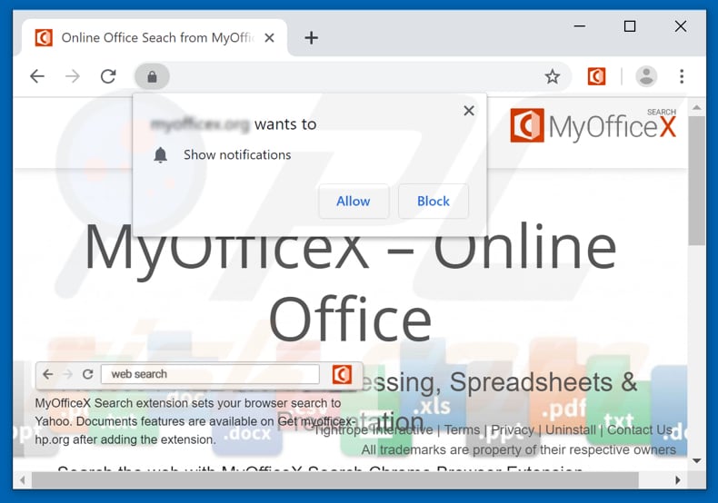 MyOfficeX page asks to show notifications