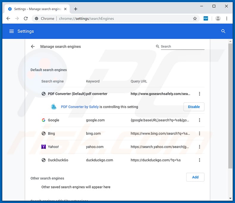 Removing mypdfconverter.net from Google Chrome default search engine