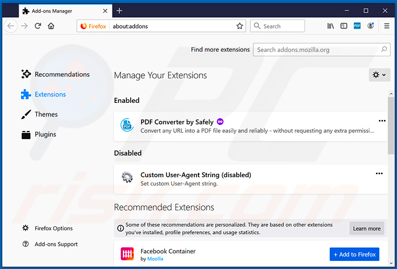 Removing mypdfconverter.net related Mozilla Firefox extensions