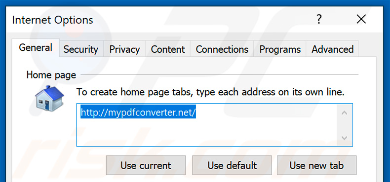 Removing mypdfconverter.net from Internet Explorer homepage