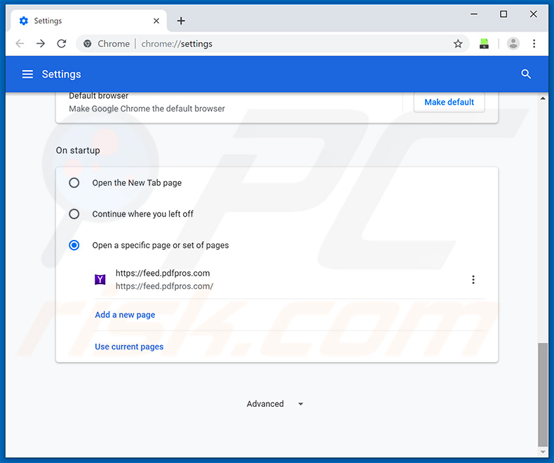 Removing feed.pdfpros.com from Google Chrome homepage