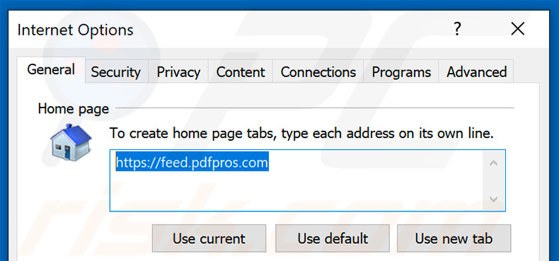 Removing feed.pdfpros.com from Internet Explorer homepage