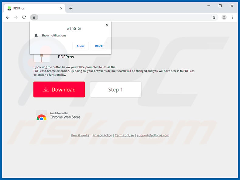 Website used to promote PDFPros browser hijacker