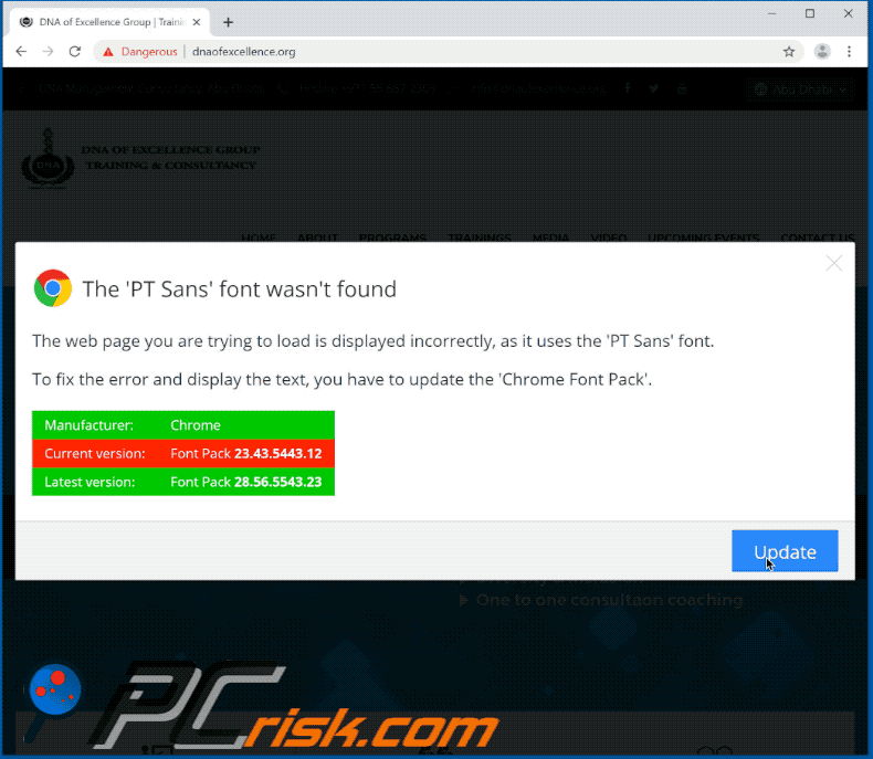 The PT Sans Font Wasnt Found error scam in Google Chrome