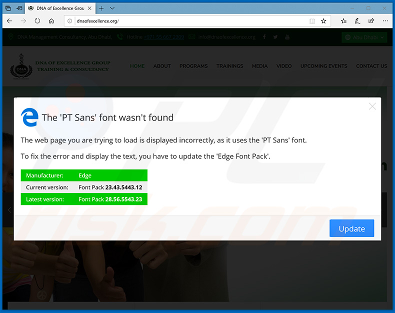 The PT Sans Font Wasnt Found error message in Microsoft Edge
