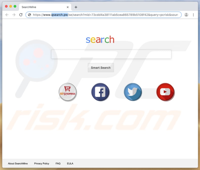 qsearch.pw browser hijacker on a Mac computer
