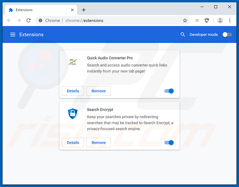 Removing search.hquickaudioconverterpro.com related Google Chrome extensions