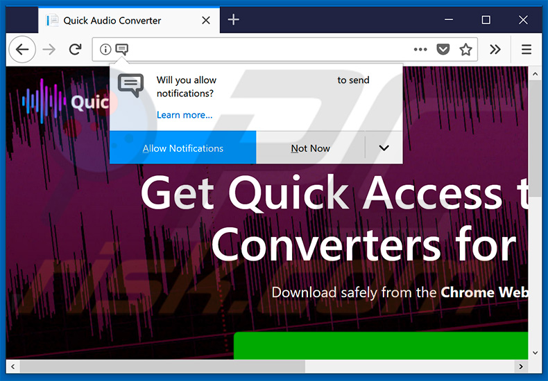 Quick Audio Converter Pro website asking to enable browser notifications