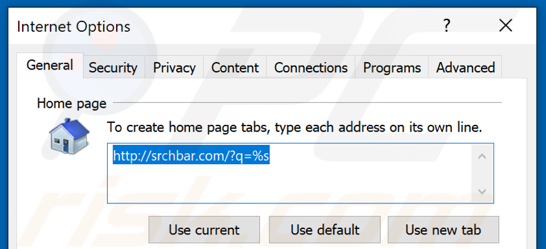 Removing srchbar.com from Internet Explorer homepage