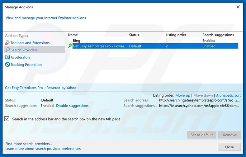 Removing srchbar.com from Internet Explorer default search engine