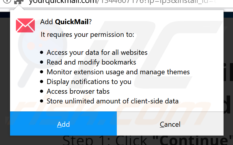 QuickMail download page asking for permissions
