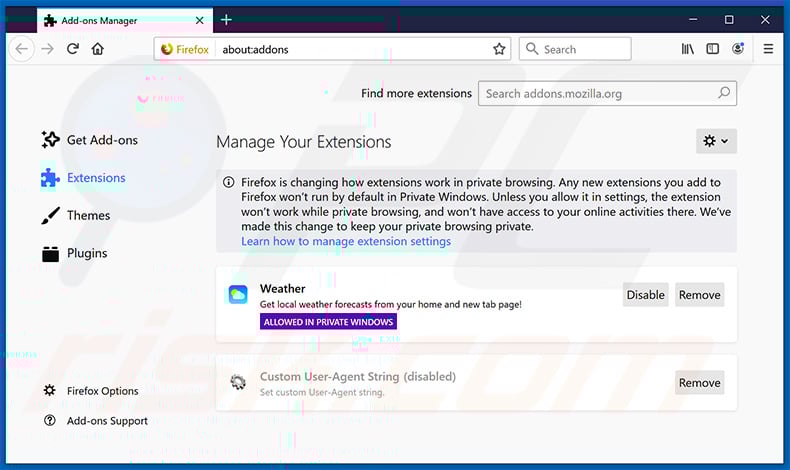 Removing search.quickweathersearch.com related Mozilla Firefox extensions