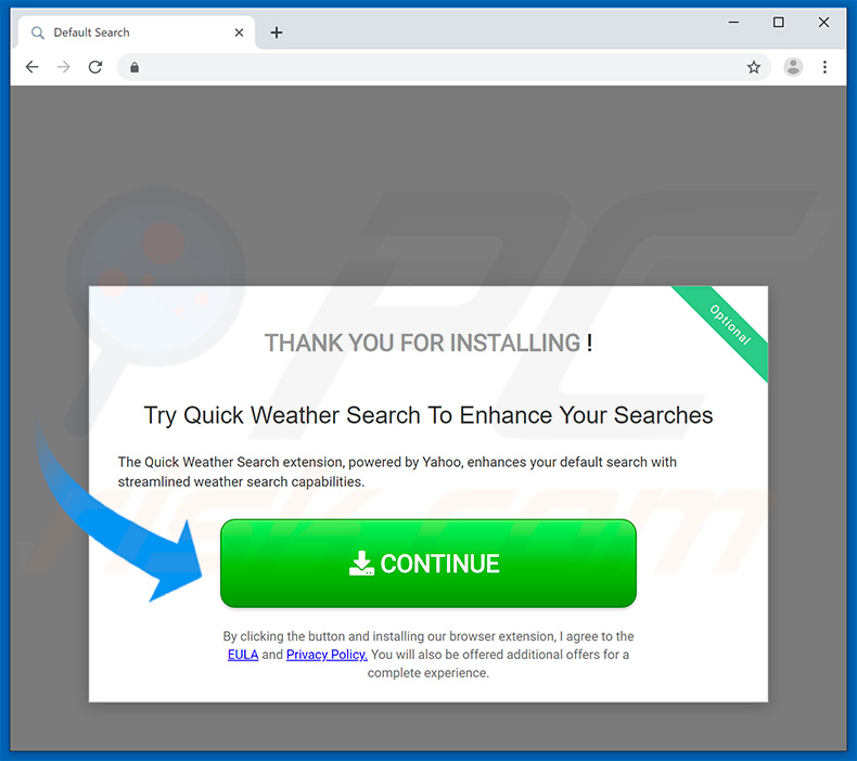 Website used to promote Quick Weather Search browser hijacker