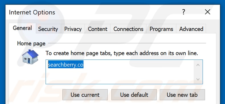 Removing searchberry.co from Internet Explorer homepage