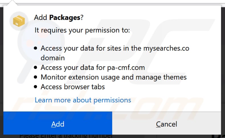 simple package tracker download page asking for permissions