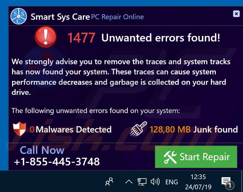 Smart Sys Care shows a pop-up window