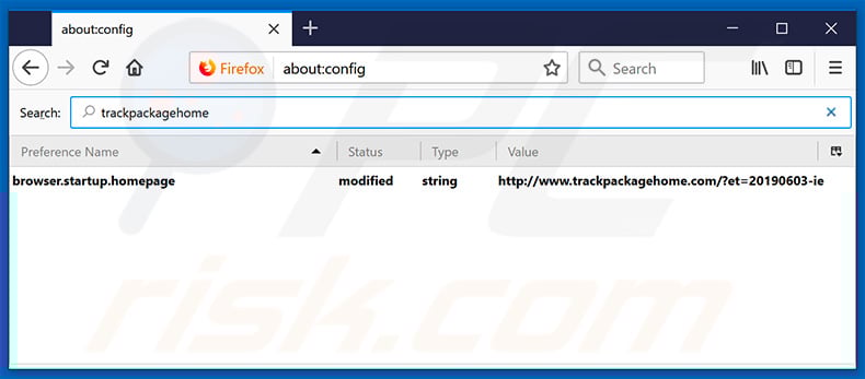 Removing trackpackagehome.com from Mozilla Firefox default search engine