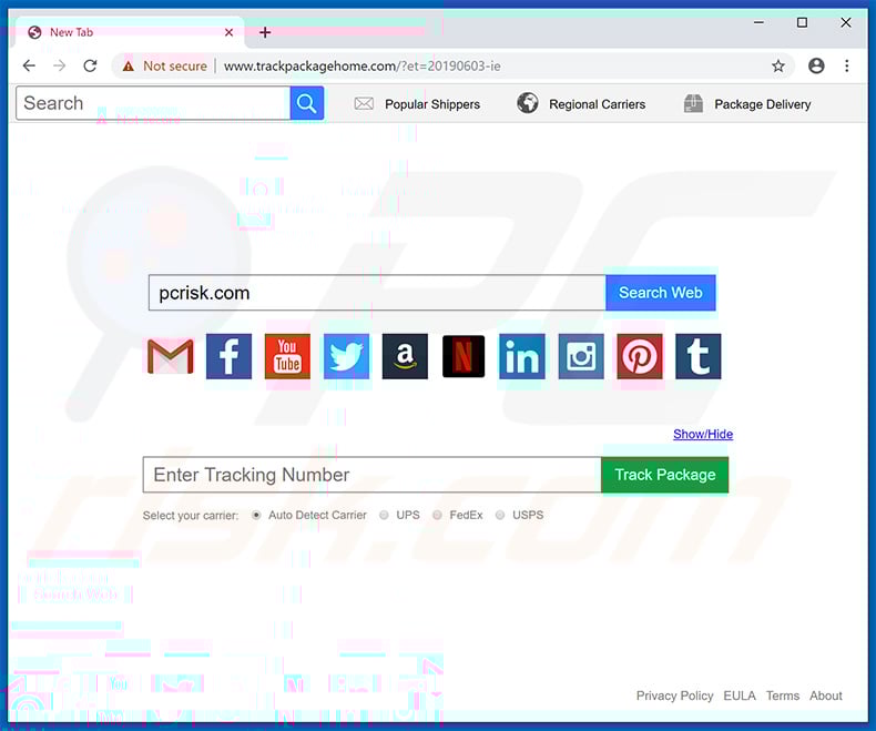 trackpackagehome.com browser hijacker