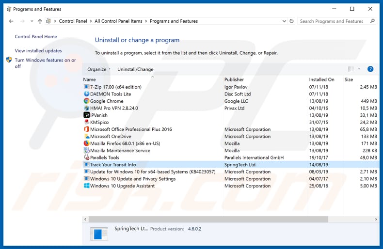 search.htrackyourtransitinfo.com browser hijacker uninstall via Control Panel