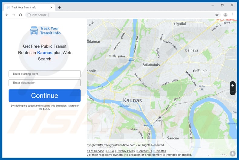 Website used to promote Track Your Transit Info browser hijacker