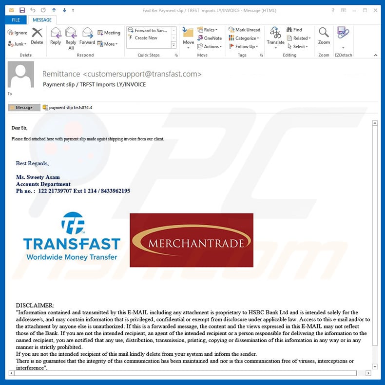 Transfast Email Virus