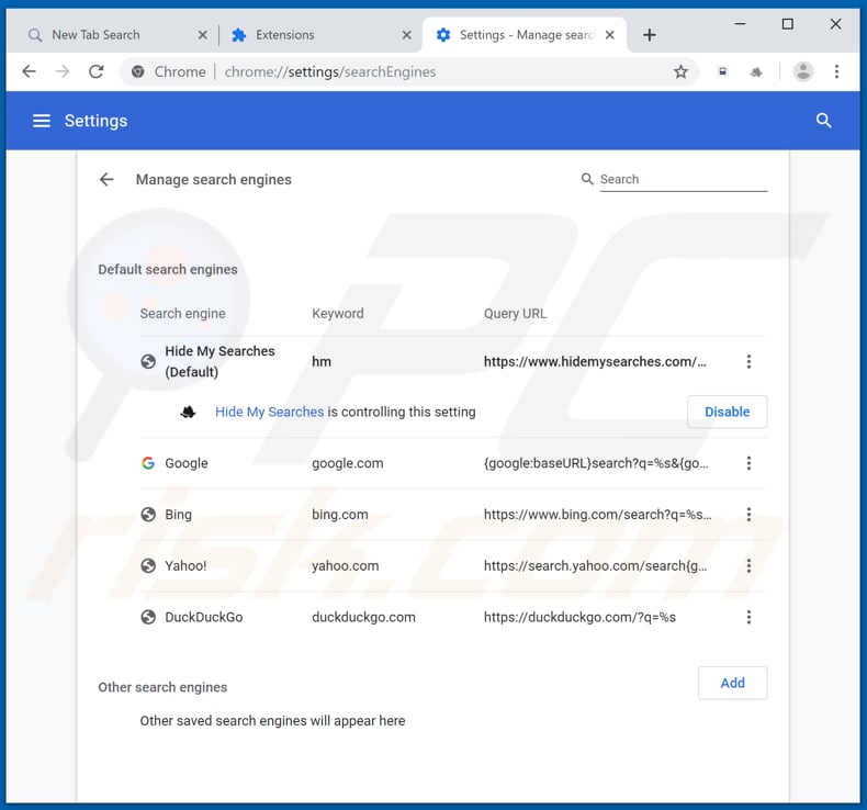 Removing search.htransitschedules.com from Google Chrome default search engine