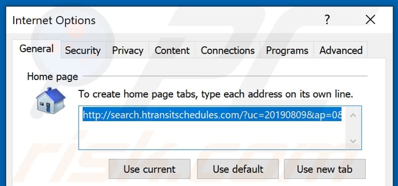 Removing search.htransitschedules.com from Internet Explorer homepage