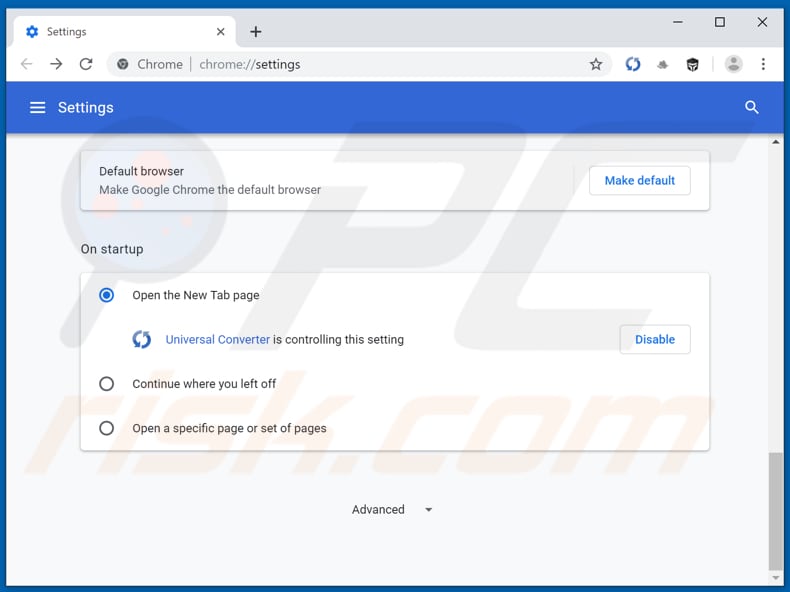 Removing search.huniversalconverter.co from Google Chrome homepage