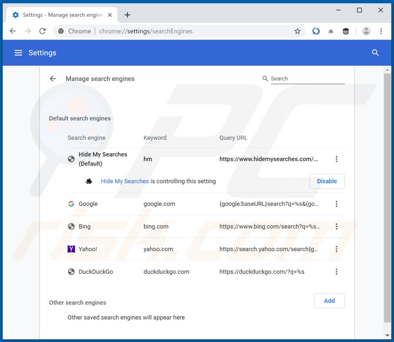 Removing search.huniversalconverter.co from Google Chrome default search engine