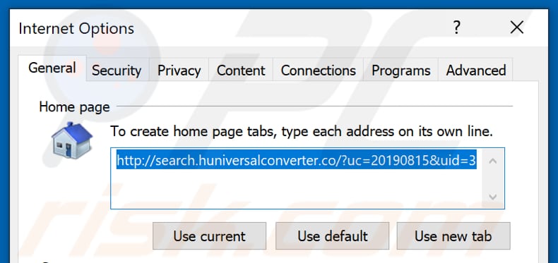 Removing search.huniversalconverter.co from Internet Explorer homepage