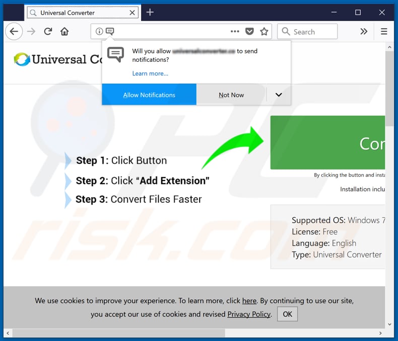 universal converter download page asking to show notifications