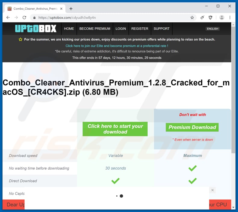 uptobox[.]com pop-up redirects