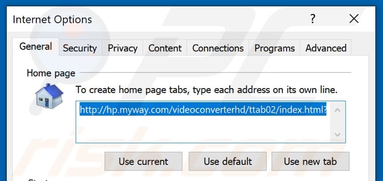 Removing hp.myway.com from Internet Explorer homepage