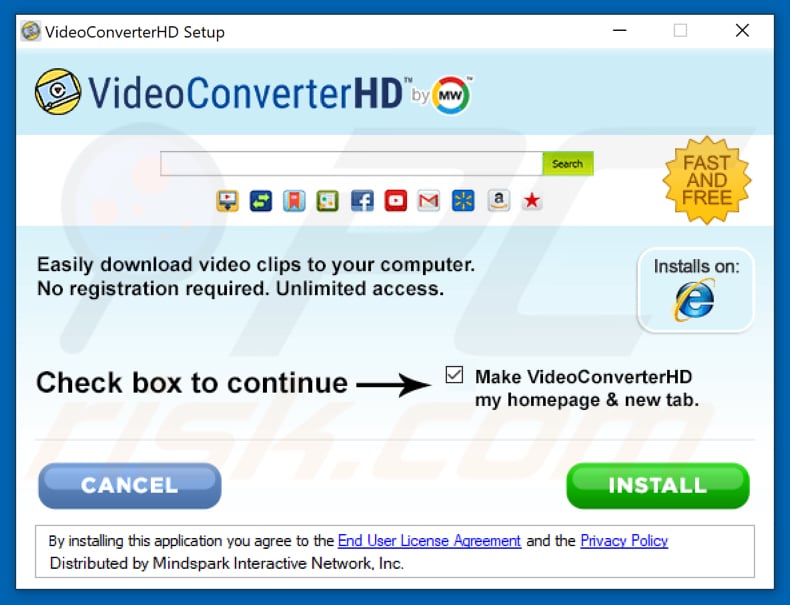 Official VideoConverterHD browser hijacker installation setup