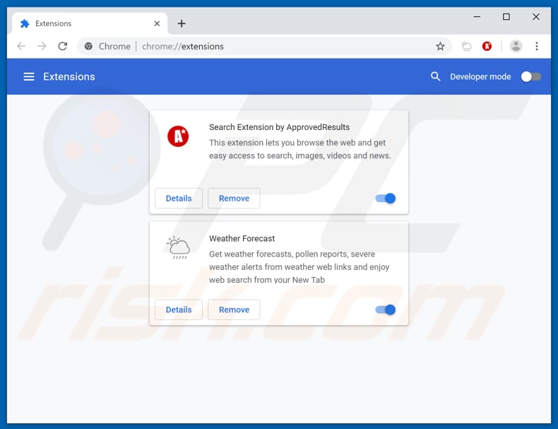 Removing weatherforecasttracker1.com related Google Chrome extensions