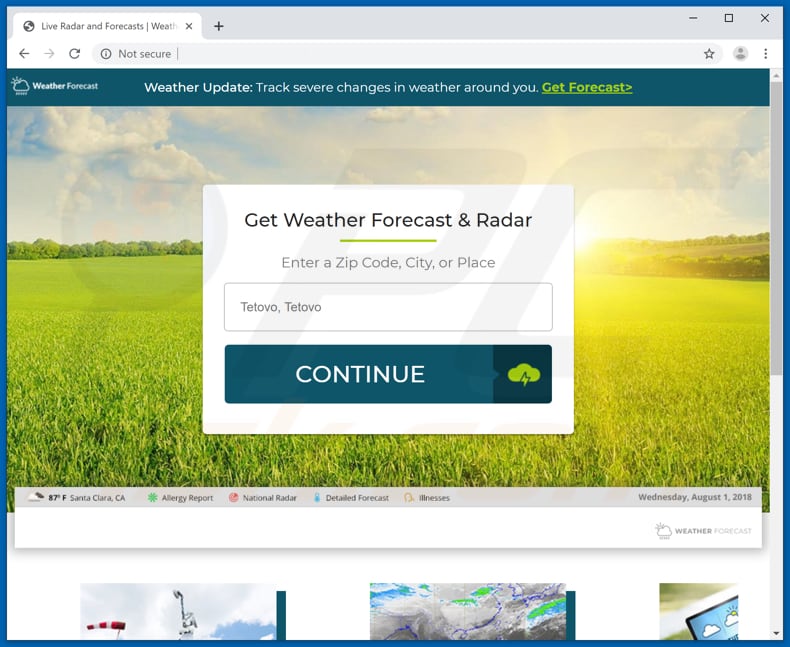 Website used to promote Weather Forecast browser hijacker
